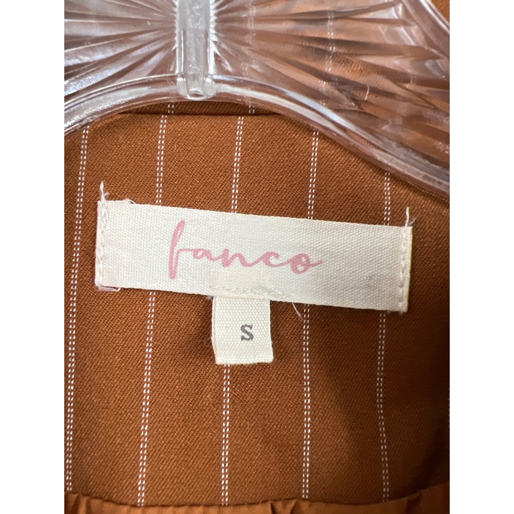 Fanco Cropped Blazer Women S Brown Pinstriped Double Breasted Epaulette Jacket - Picture 2 of 12